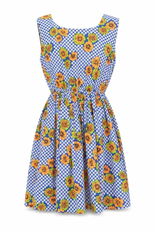Front view of Shikka women’s multicoloured floral polyester fit & flare, size M, boat neck zip