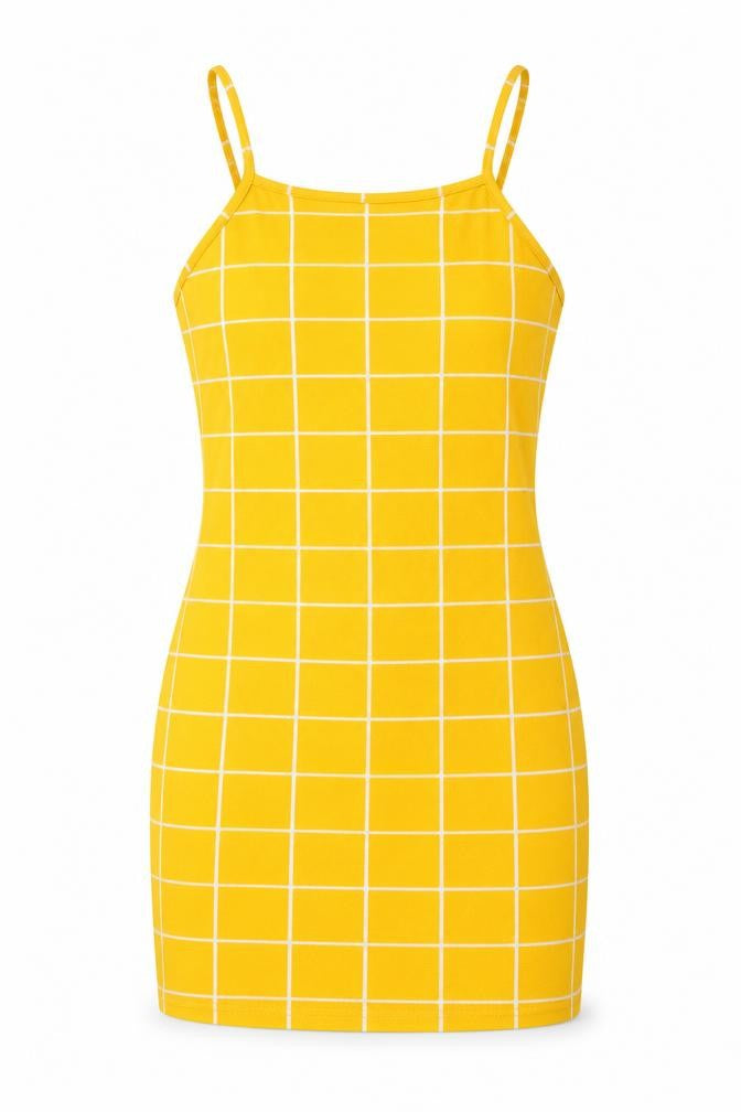 SHEIN Womens Yellow Check Polyester Mini Size XS Square Neck Pullover