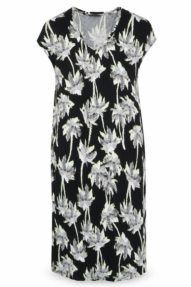 Marks and Spencer Womens Black Floral Viscose Sheath Size M Sweetheart Pullover