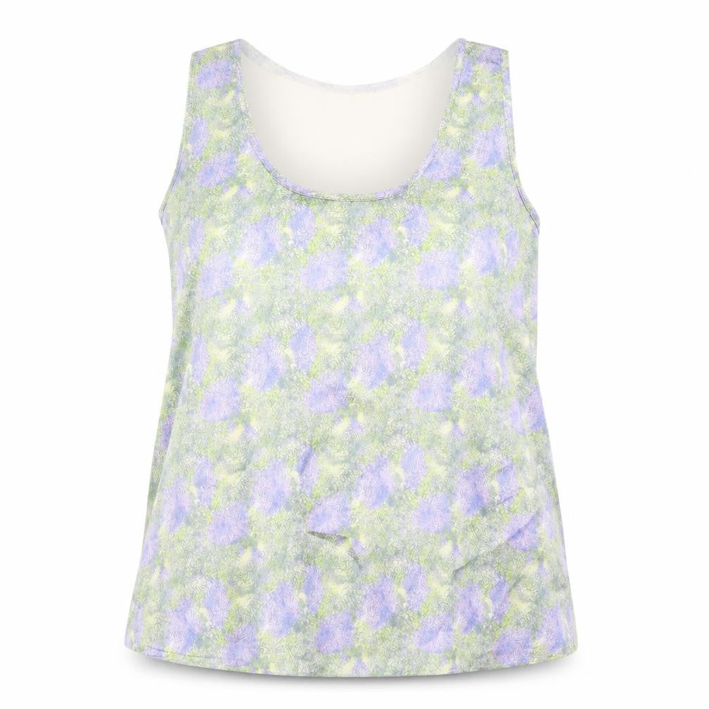 Front view of Marks & Spencer women’s green geometric viscose basic tank, size UK 8, round neck