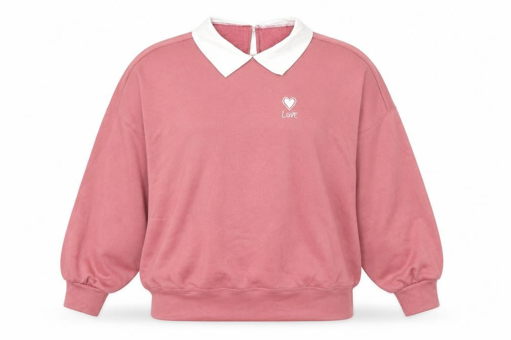 Front view of SHEIN women’s pink polyester pullover sweatshirt one size button - love