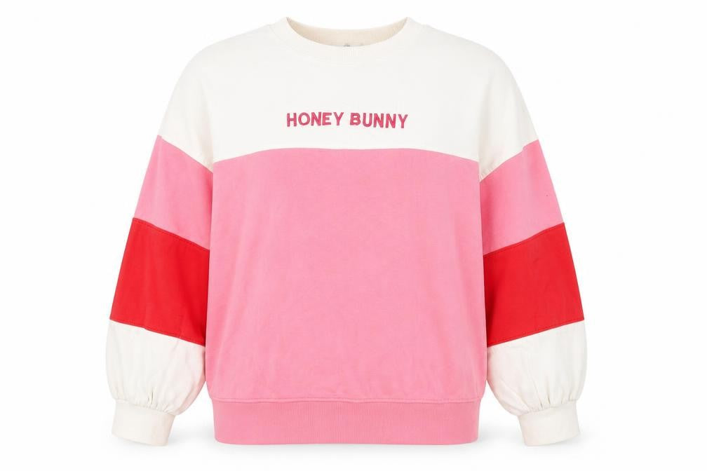 Front view of Missguided women’s purple colourblock polyester pullover sweatshirt, size UK 8, pullover - honey bunny