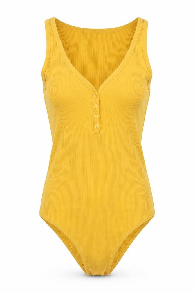 Ambiance Womens Yellow Cotton Bodysuit One-Piece Size S Snap