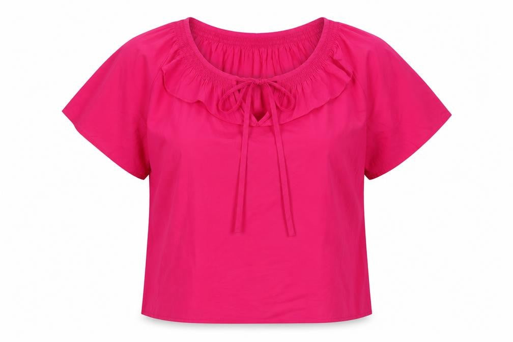 Front view of Marks & Spencer women’s pink cotton basic t-shirt, size UK 6, round neck