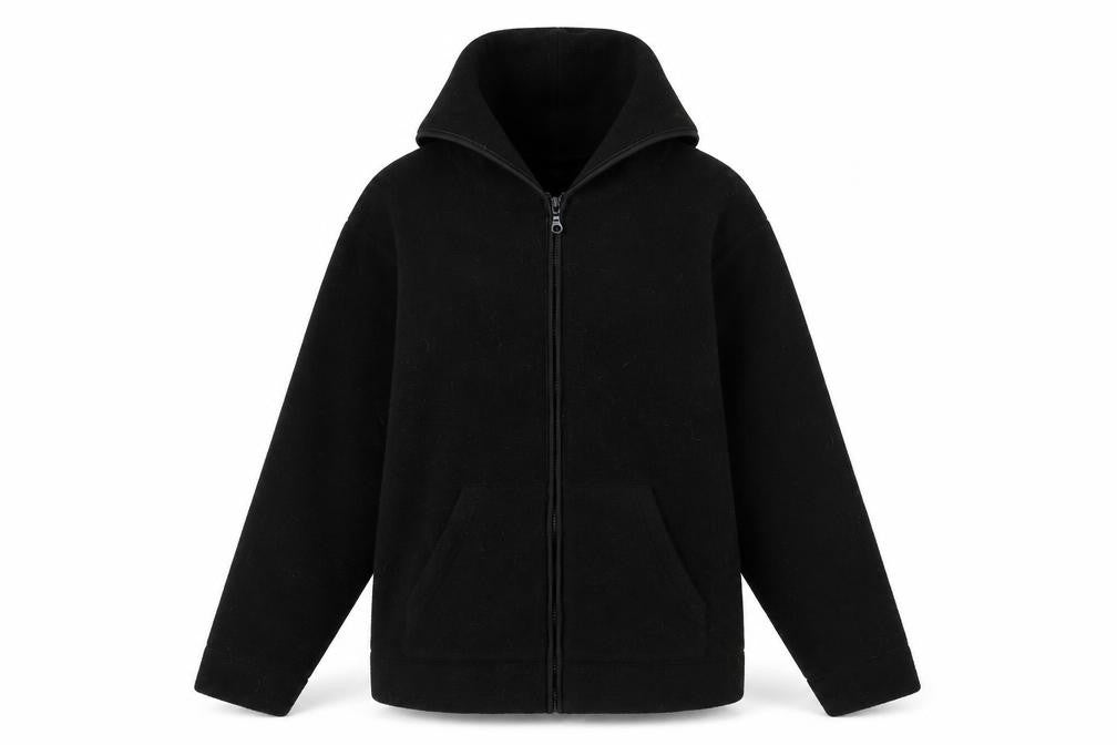 Front view of Preworn women’s black jacket, size UK 10, zip