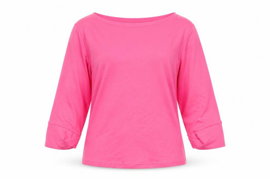 Front view of Essentials women’s pink round neck cotton jumper, size UK 14