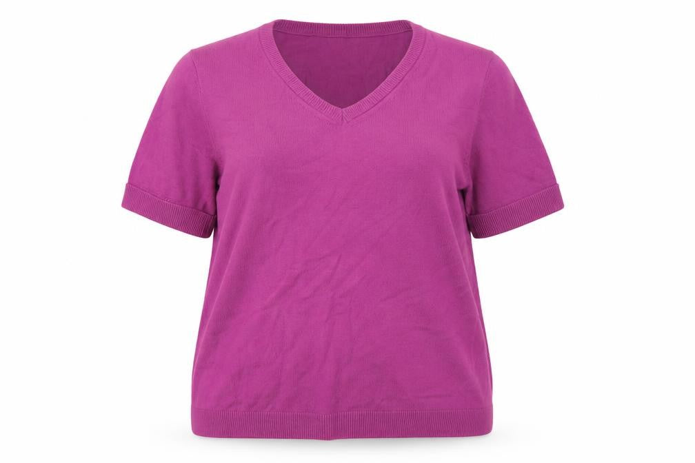 Front view of Tu women’s purple v-neck acrylic jumper, size UK 14