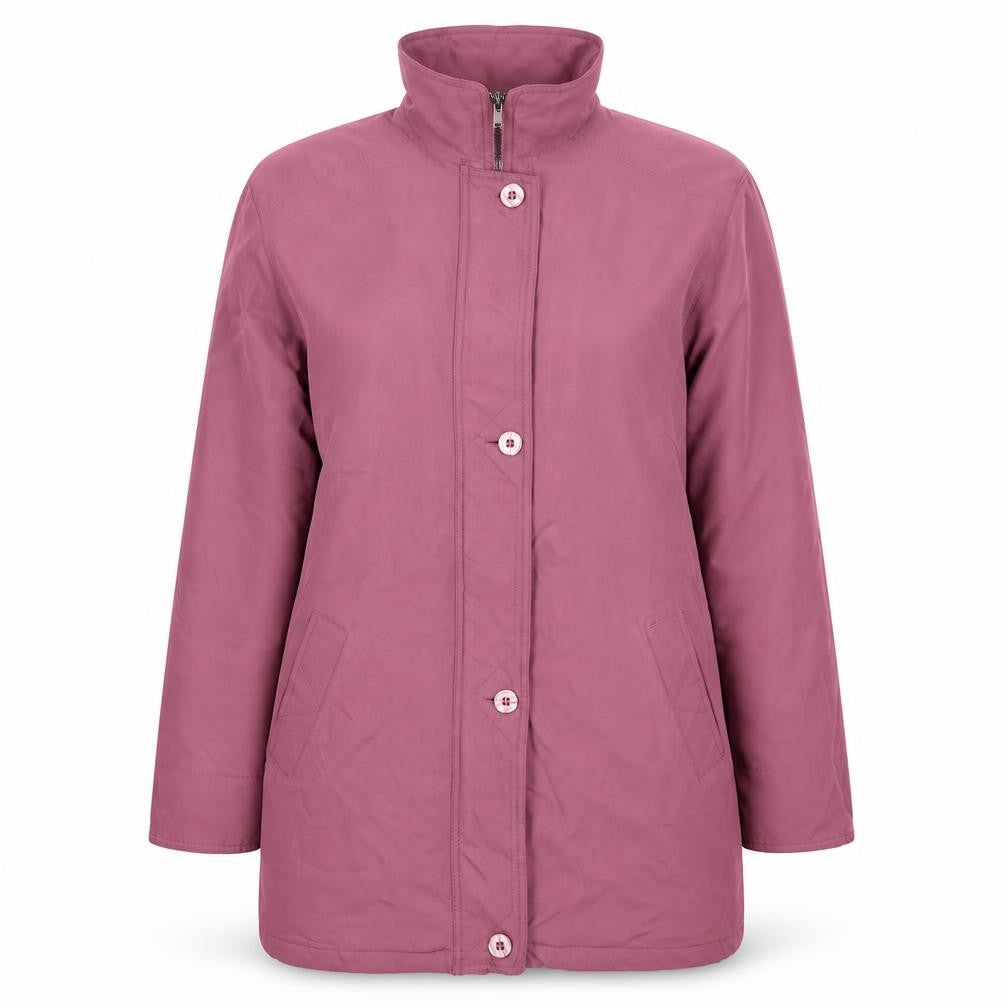 Front view of Bonmarché women’s pink overcoat coat, size M, zip