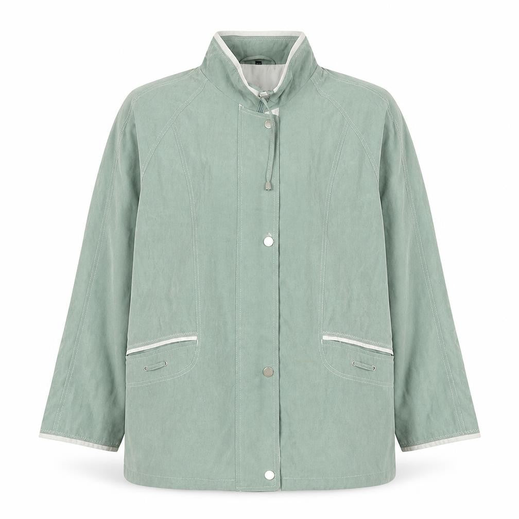 Front view of Berkertex women’s green overcoat coat, size UK 14, zip