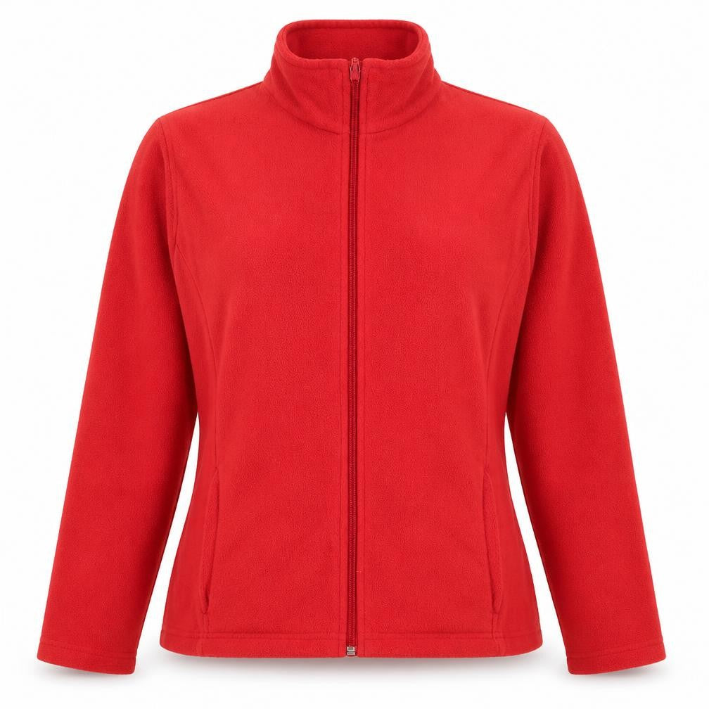 Front view of Marks & Spencer women’s red jacket, size UK 14, zip