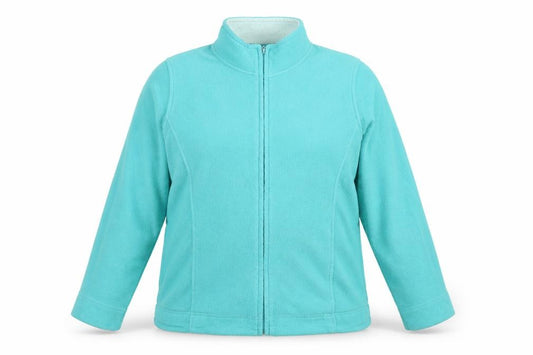 Front view of EWM women’s blue jacket, size UK 14, zip