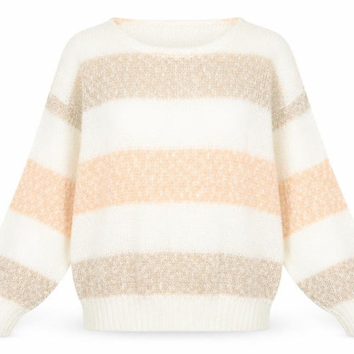 MISS SPARKS Womens White Round Neck Striped Cotton Pullover Jumper Size L