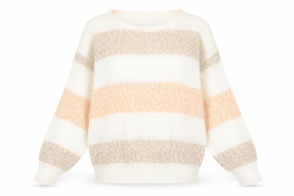 MISS SPARKS Womens White Round Neck Striped Cotton Pullover Jumper Size L