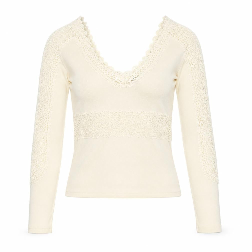 Front view of DOLCE CABO women’s white acrylic basic t-shirt, size M, v-neck