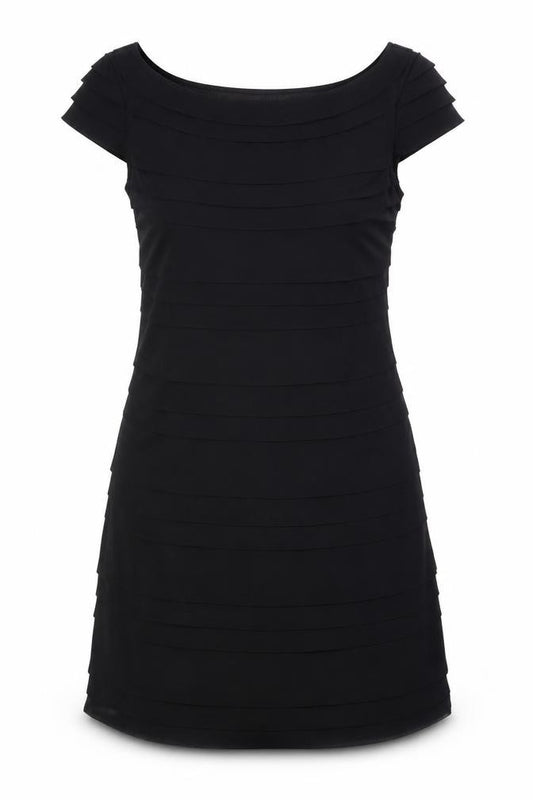 Front view of French Connection women’s black polyester a-line, size UK 10, scoop neck zip