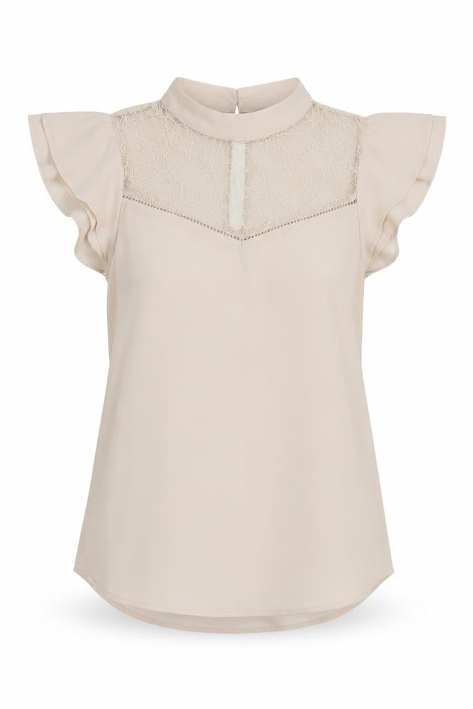 H&M Womens Beige Polyester Basic Blouse Size 4 Round Neck