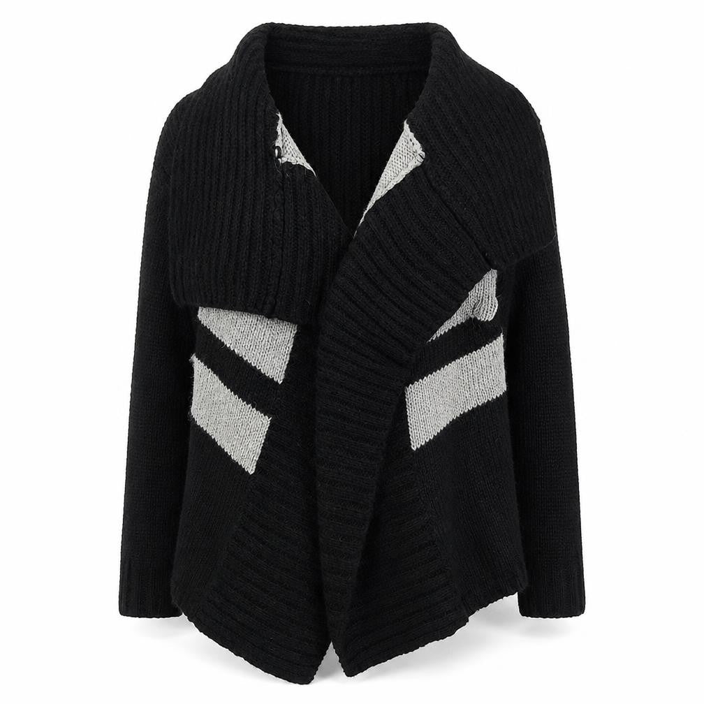 Warehouse Womens Black V-Neck Geometric Acrylic Wrap Jumper Size 6