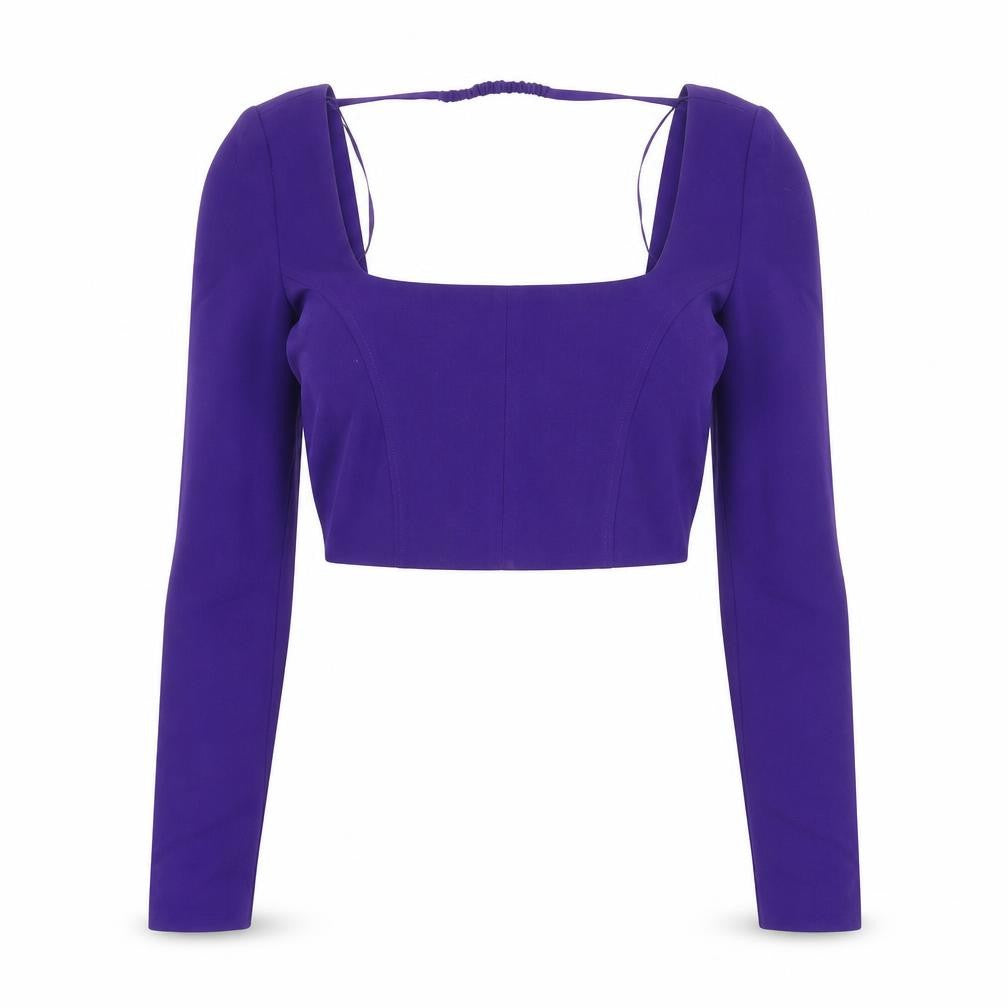 Front view of Zara women’s purple polyester cropped blouse, size XS, square neck