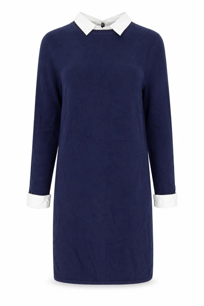 Dickins & Jones Womens Blue Cotton Jumper Dress Size S Collared Button