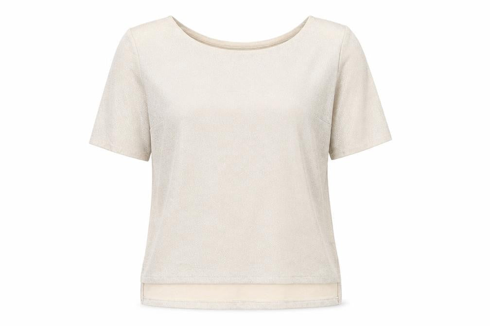 Front view of Papaya women’s gold polyester basic t-shirt, size UK 8, boat neck