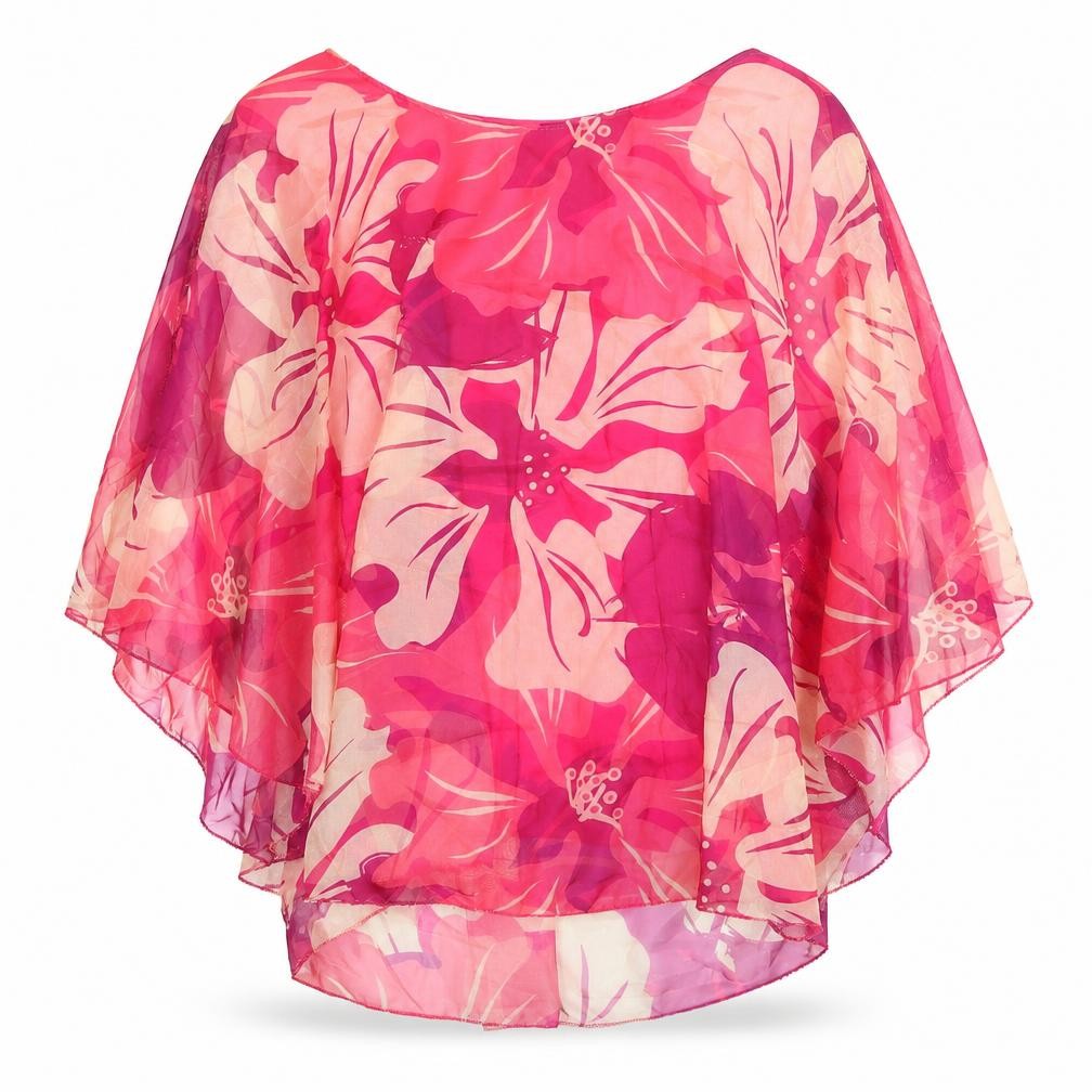 Front view of Preworn women’s pink geometric viscose basic blouse, size S, round neck