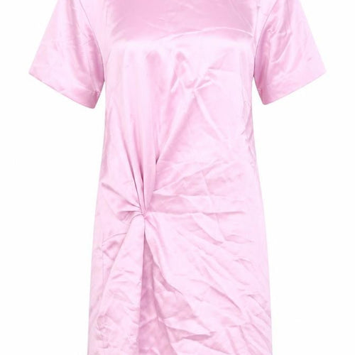 Zara Womens Pink Polyester T-Shirt Dress Size M Round Neck Zip - Twist Detail