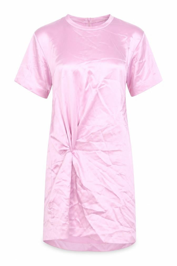 Zara Womens Pink Polyester T-Shirt Dress Size M Round Neck Zip - Twist Detail