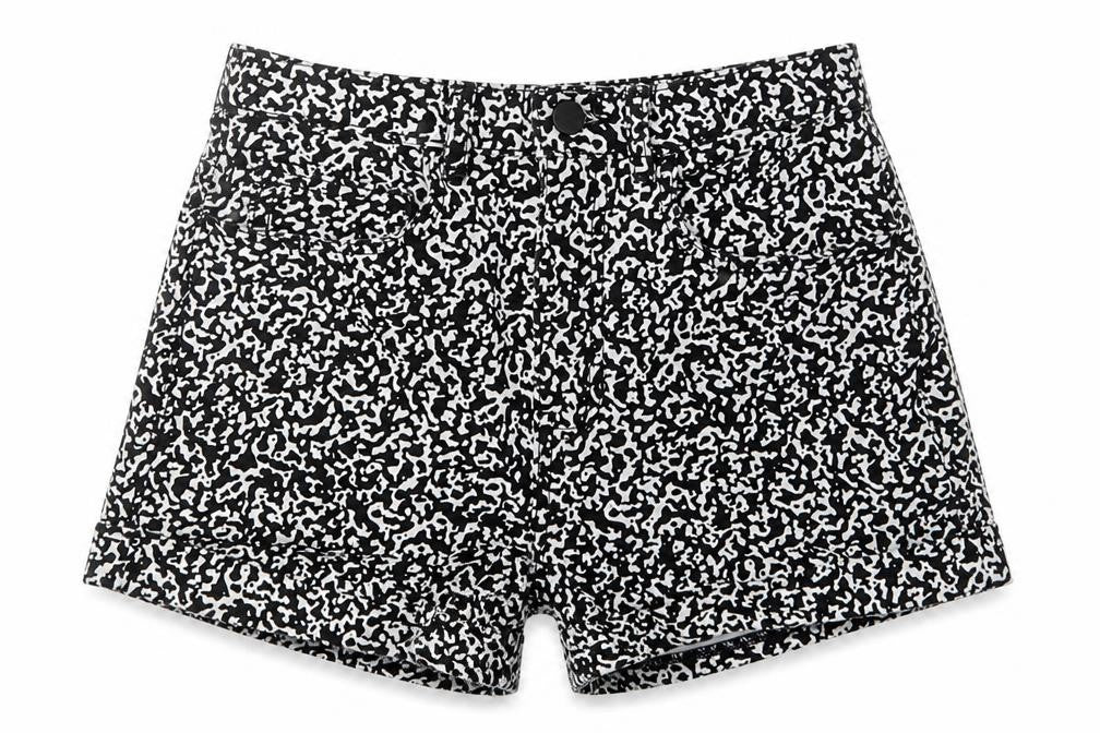 American Apparel Womens Black Animal Print Cotton Hot Pants Shorts Size 26 in Regular Zip