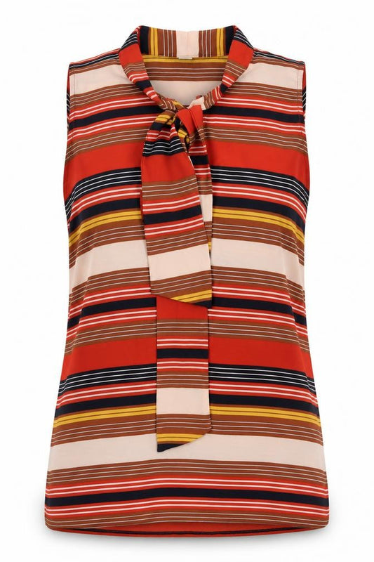 Front view of LOFT women’s multicoloured striped polyester basic tank size 2xs round neck