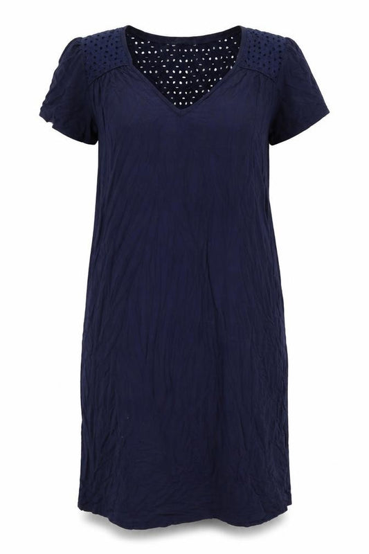 Front view of F&F women’s blue polyester shift, size UK 12, v-neck pullover