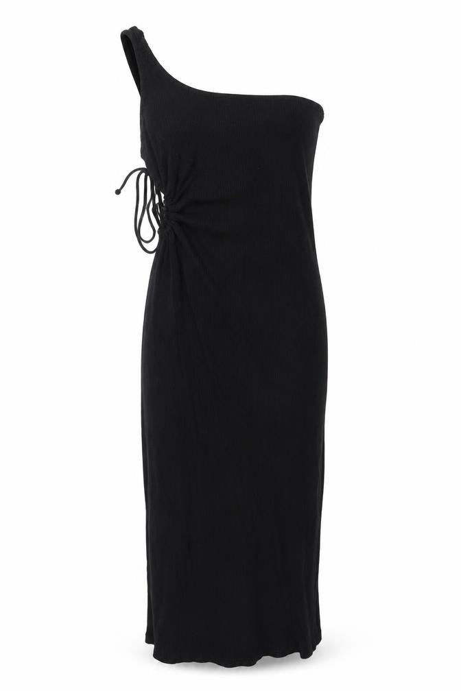Bershka Womens Black Cotton Sheath Size S One Shoulder Tie