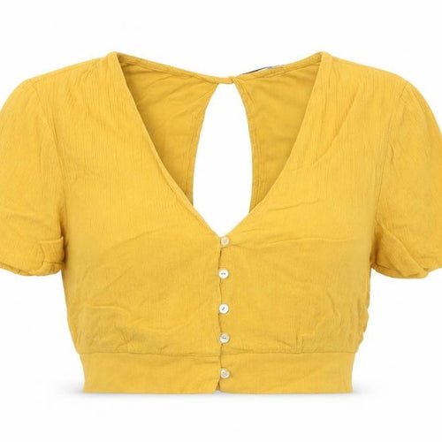 Pull&Bear Womens Yellow Viscose Cropped Blouse Size M V-Neck - Open Back