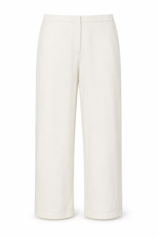 Front view of Essentials women’s beige viscose trousers, size UK 12, regular button