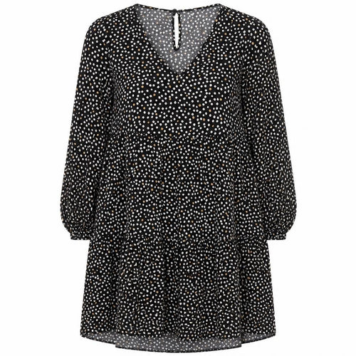 New Look Womens Black Animal Print Viscose A-Line Size 6 V-Neck Button