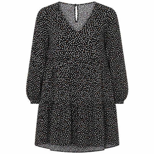 Front view of New Look women’s black animal print viscose a-line, size UK 6, v-neck button