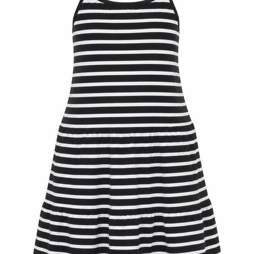 Marks and Spencer Girls Black Striped 100% Cotton Skater Dress Size 6-7 Years Square Neck Pullover