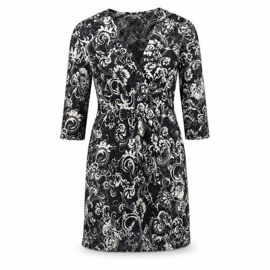 Front view of Kaliko women’s black paisley polyester a-line, size UK 10, v-neck pullover