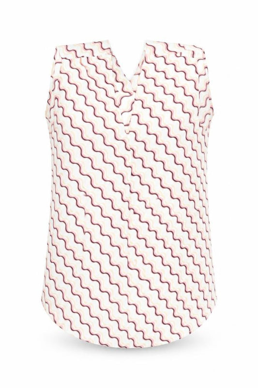 Front view of Marks & Spencer women’s white geometric polyester basic tank, size UK 8, v-neck
