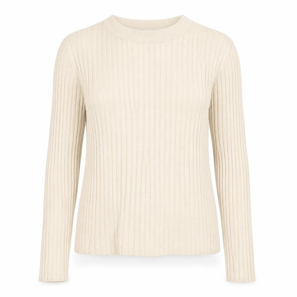 Front view of H&M women’s beige roll neck acrylic jumper, size M