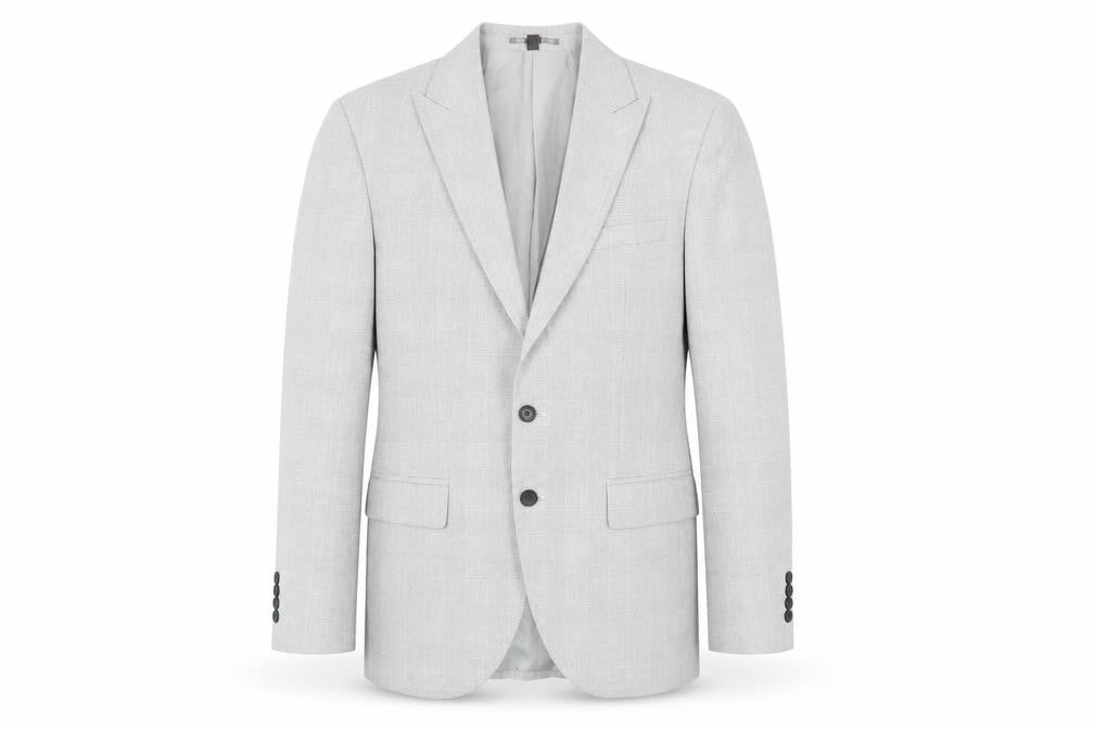 Front view of Marks & Spencer men’s grey plaid polyester jacket blazer, size 40