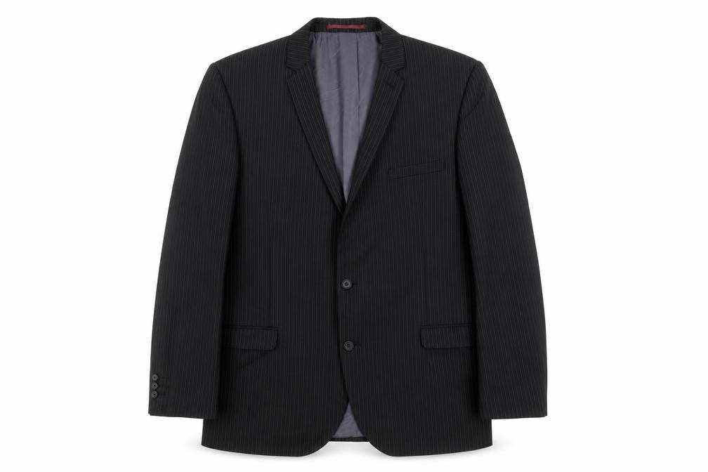 Front view of Next men’s black striped wool jacket blazer, size 42