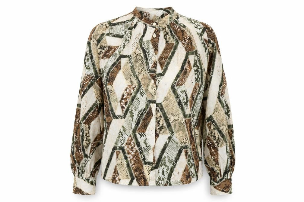 H&M Womens Multicoloured Geometric Polyester Basic Button-Up Size 6 Round Neck - Snake Skin Print