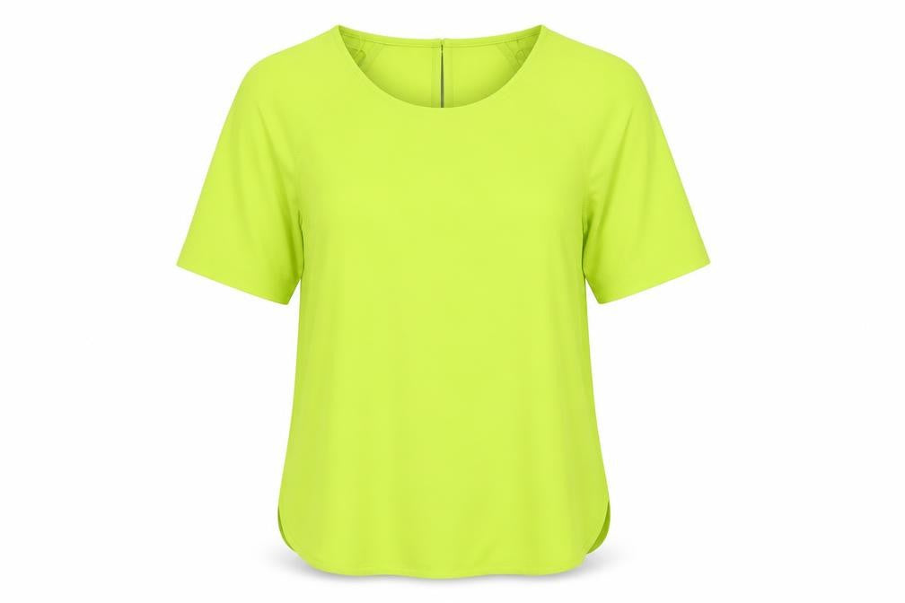 Front view of Marks & Spencer women’s green polyester basic t-shirt, size UK 6, scoop neck - neon