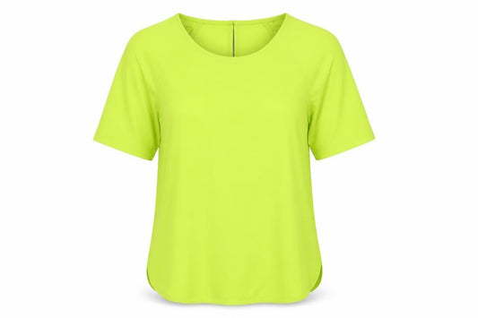 Front view of Marks & Spencer women’s green polyester basic t-shirt, size UK 6, scoop neck - neon