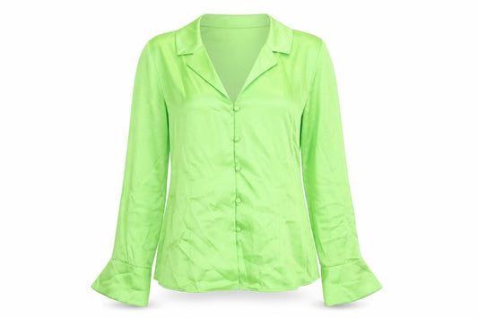 Front view of Marks & Spencer women’s green polyester basic button-up, size UK 6, collared