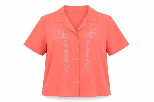 Front view of Berkertex women’s orange polyester basic button-up, size UK 16, collared