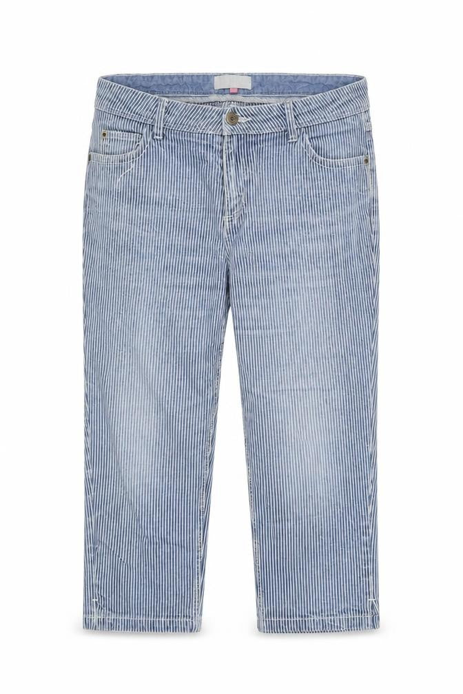John Lewis Womens Blue Striped Cotton Cropped Jeans Size 40 in Regular Button