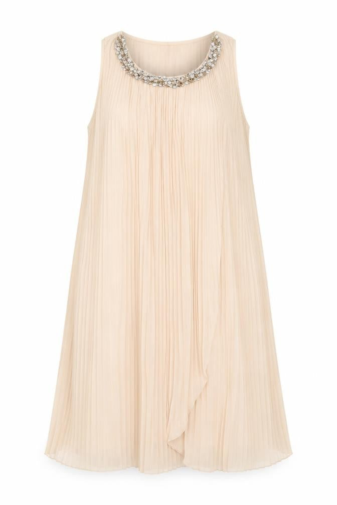 Miss Selfridge Womens Beige Polyester A-Line Size 12 Scoop Neck Pullover - Neckline Detail