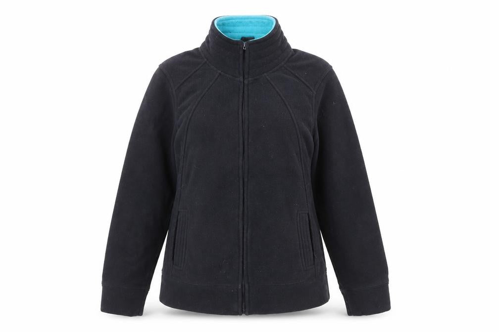 Front view of Bonmarché women’s blue gilet jacket, size S, zip