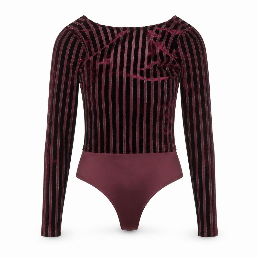 IVIVI Womens Purple Striped Polyester Bodysuit One-Piece Size S Snap
